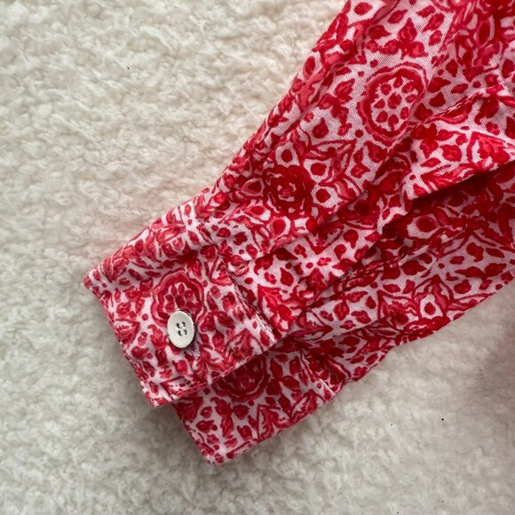 Velvet By Graham & spence red floral Button down shirt Blouse collared - Picture 6 of 9
